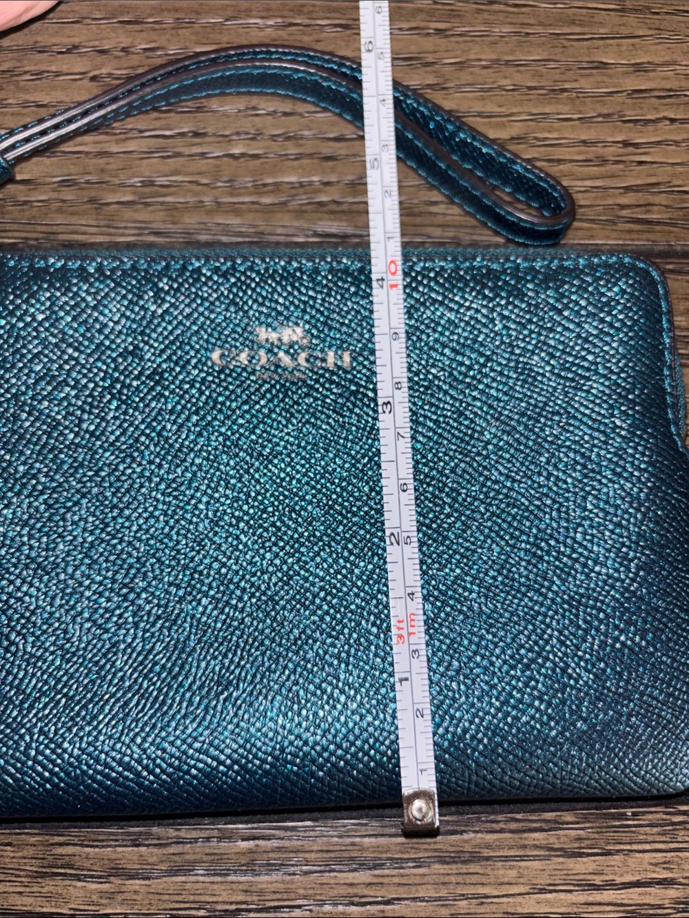 COACH Metallic Teal Leather Wristlet - Picture 4 of 5